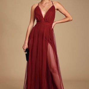 LuLus Maroon backless maxi dress